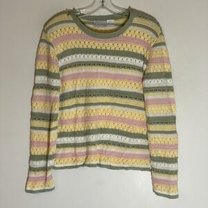Basic Editions Sweater Womens Small Multicolor Striped Grannycore Classic 90s S